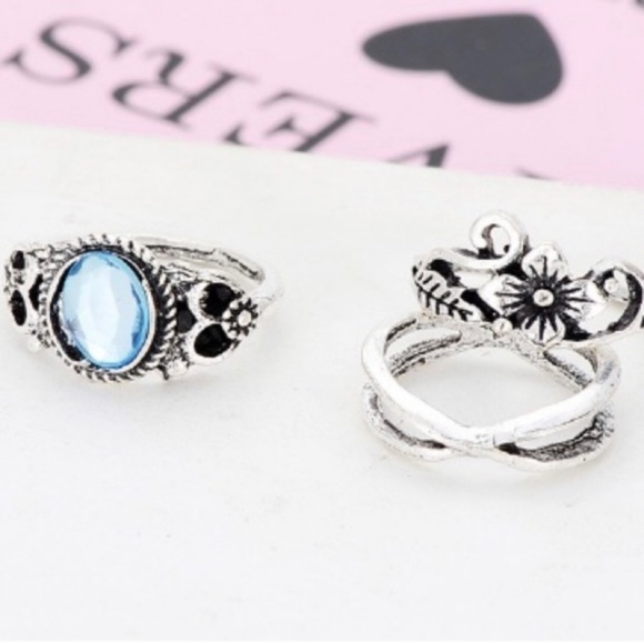 "FINAL PRICE" Silver Blue Star Lotus Ring Set - Picture 4 of 6